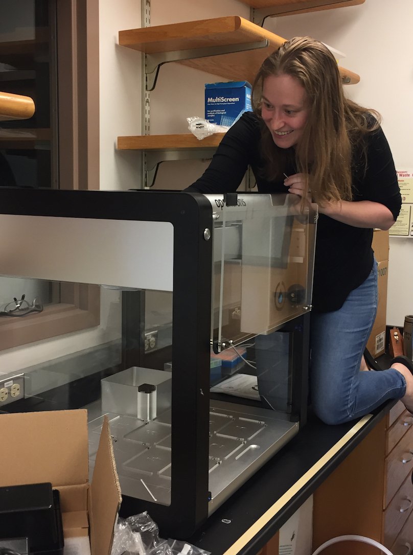 KSamerotte's tweet image. I'm excited to use our new @OpenTrons_ robot for two-step PCRs as part of #1BigBatch. We lucked out having a HS intern @graceyraspberry on a robotics team @spacecookie1868 to show us some pro tips during assembly! @GrantKinsler @PetrovADmitri @mmascar1