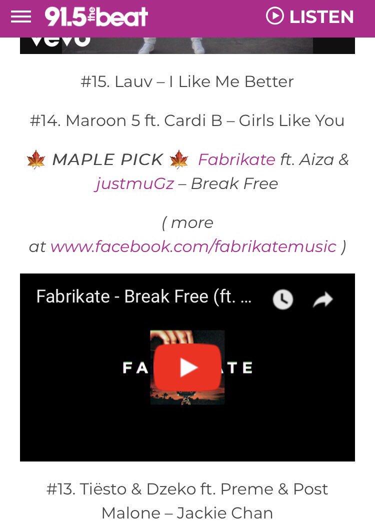 Thanks to <a href="/915theBeat/">91.5 The Beat</a> for the #maplepick !