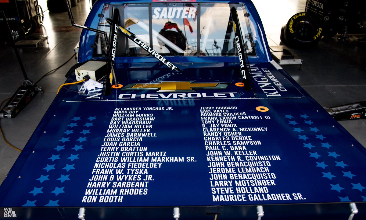 JohnnySauter's tweet photo. Honored to carry the names of GMS employees, family and friends who have served in the military on the @ism_vision Chevy here at @ChicagolndSpdwy #NASCARSalutes https://t.co/vDUTSeeq1Z
