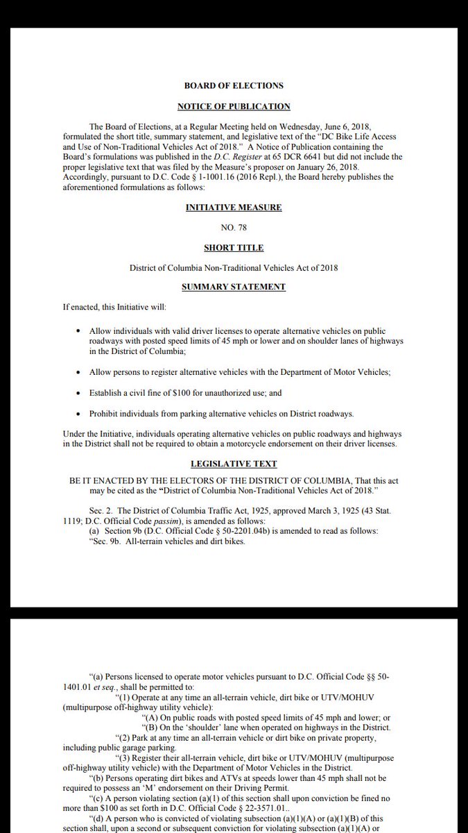 DCBLC2018's tweet image. #DC #Ballot #initiative78 official language has been fixed and published to the @DCRegs by @Vote4DC (#BoardofElections). Petitions will hit the streets soon. #i78 #DCBikeLife #DC #BikeLife #Campaign #StreetLegal #DirtBike #ATV #UTV