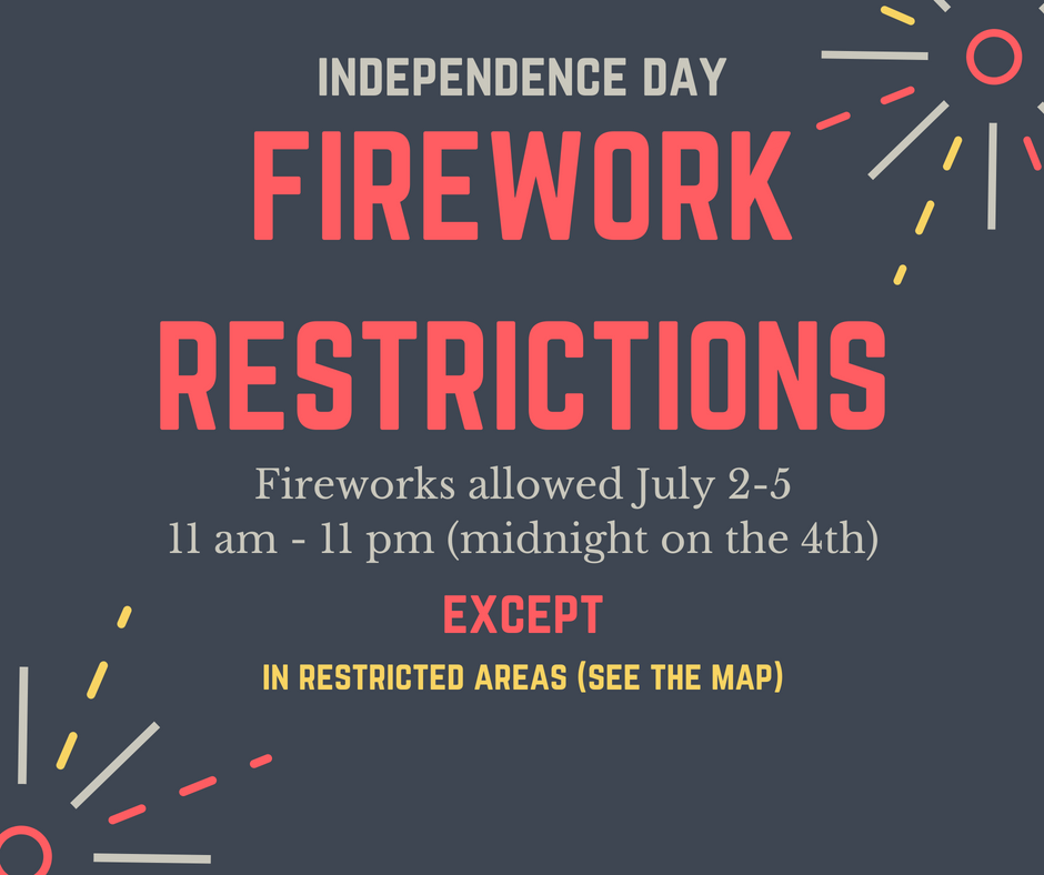 cityoflogan's tweet photo. Firework restrictions in place for Independence Day.  Fireworks allowed July 2-5 from 11 am to 11 pm (midnight on July 4th). See the map for more info:  https://t.co/nx3zr0PXRs https://t.co/Mo1QgoZwWO