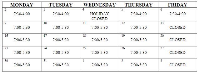 Check out our building hours for the month of July! #WildcatSummerSchedule