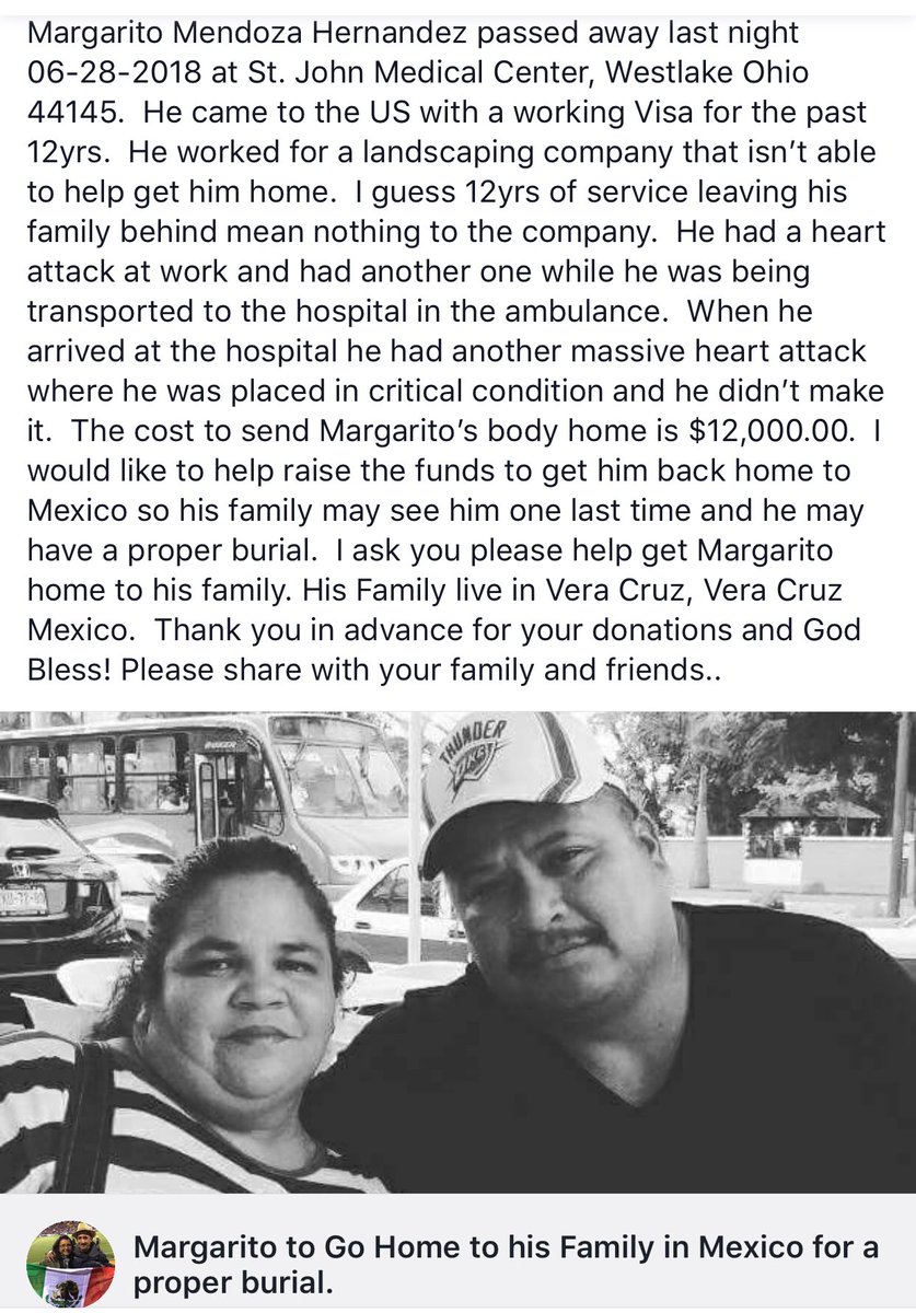 Sonialvarez38's tweet photo. https://t.co/Pv3keuUPhC 
Please help raise funds for Margarito Mendoza Hernandez to go home.  Thank you and God Bless! 🙏🏼🇲🇽💔 https://t.co/AiZzZplB2a