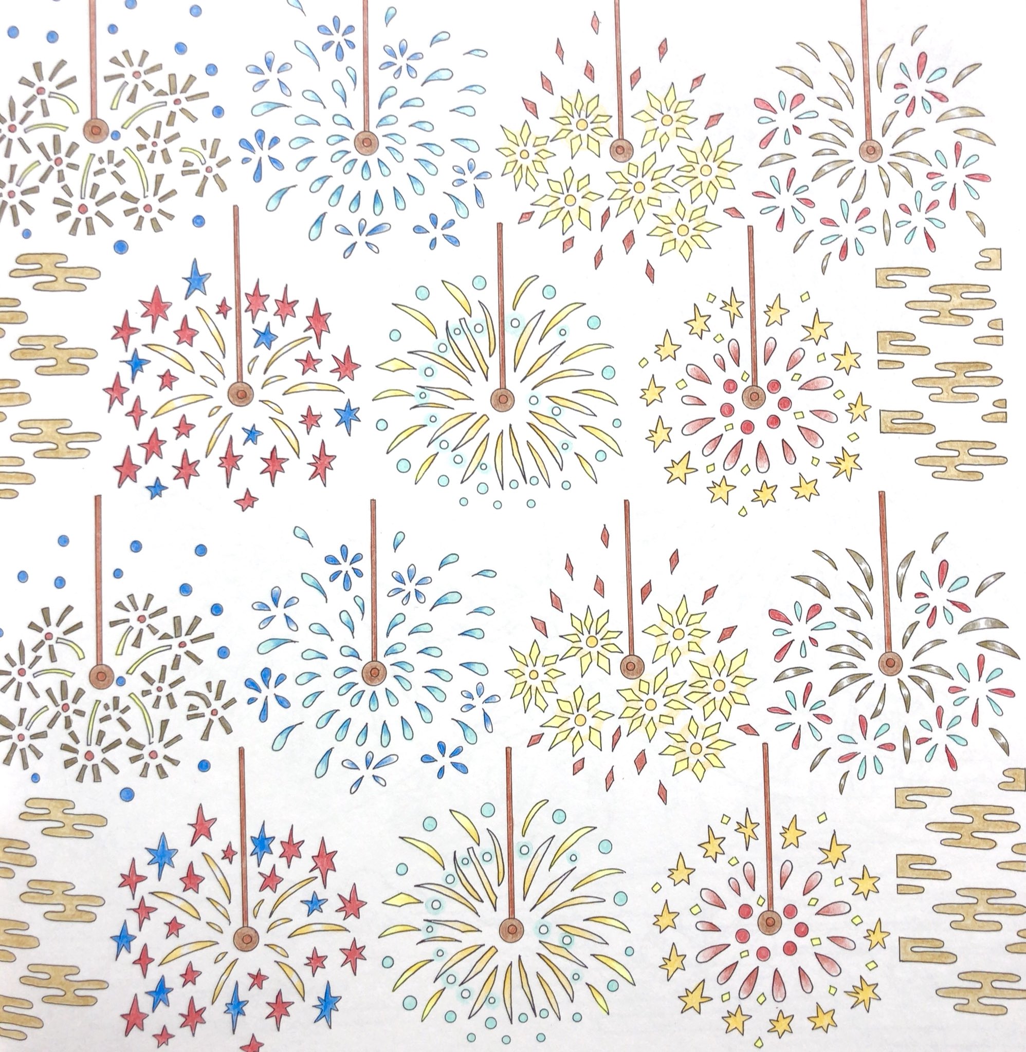 Mokomoko 見開きの後の箸休め的な 和の塗り絵の線香花火 大人の塗り絵 コロリアージュ 色鉛筆 花火 T Co Yubh1myy7r Twitter