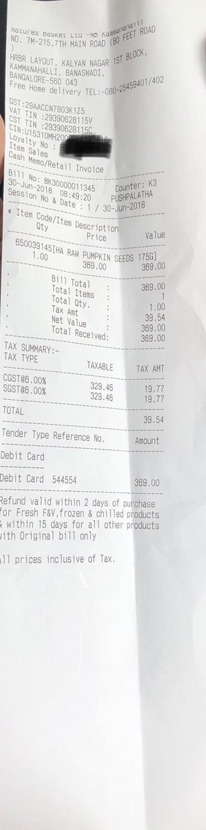 Popped in a #Godrej @Naturebasket to purchase one item... ended up with a foot long receipt!
At this rate all the trees 🌳 will get cut just to print receipts!
Why can’t receipt be In #softcopy or #sms to the mobile..#stopwasting paper @WFRising @WeAreBangalore @WeAreHSRLayout