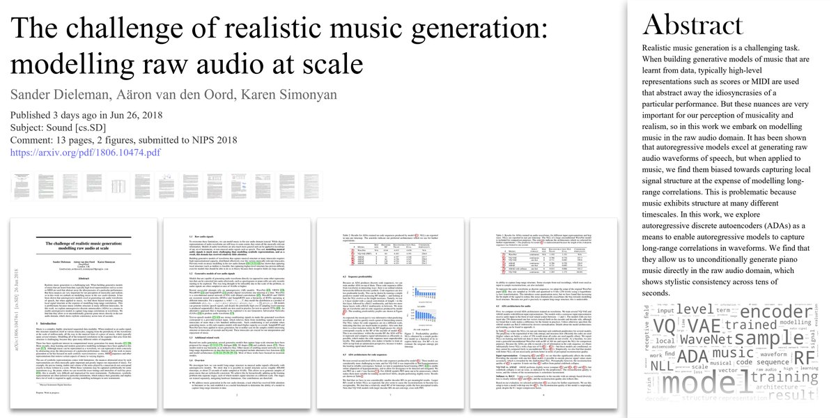 arxivtrends's tweet photo. 🤖 The challenge of realistic music generation: modelling raw audio at scale
✍️ Sander Dieleman et al.
🔗 https://t.co/S2w8DB0PSn
🔊 Tweeted by @sedielem et al.
#Sound #csSD #csLG #eessAS #statML https://t.co/cKzvCwSNcJ