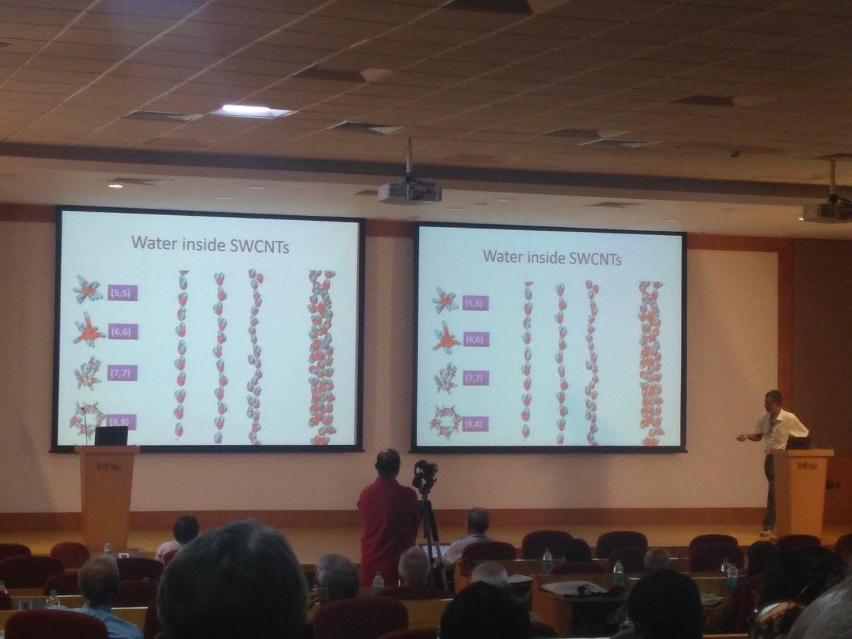 IAScBng's tweet photo. Can you guess how much #water can a #carbon #nanotube 2 nanometer in #length and  8 Angstrom in width hold? Prof. P Maiti,  @iisc_forum  explores how water  #behaves in #confined spaces .#29MYM https://t.co/Q9CpjOJAXB