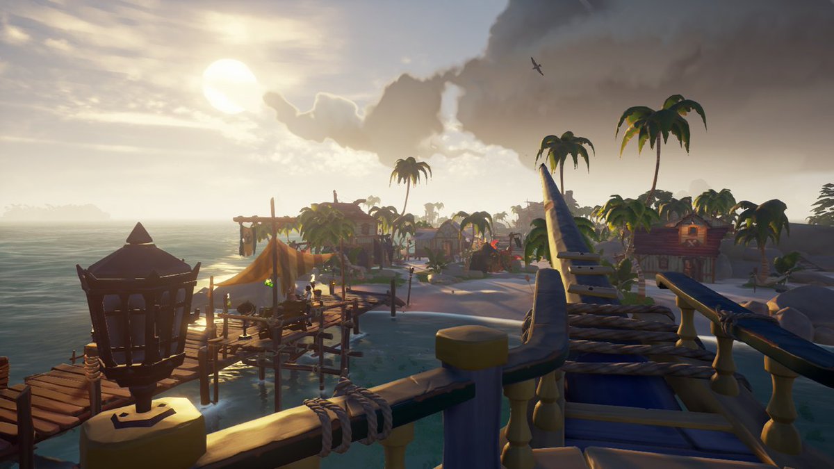 LordFilthee's tweet photo. Spawn in, see this. It's shaping up to be an okay night. @SeaofThieves @Sea_Of_Bananas #XboxShare #sunsets #SeaofScreenshots https://t.co/5YzftPwivY