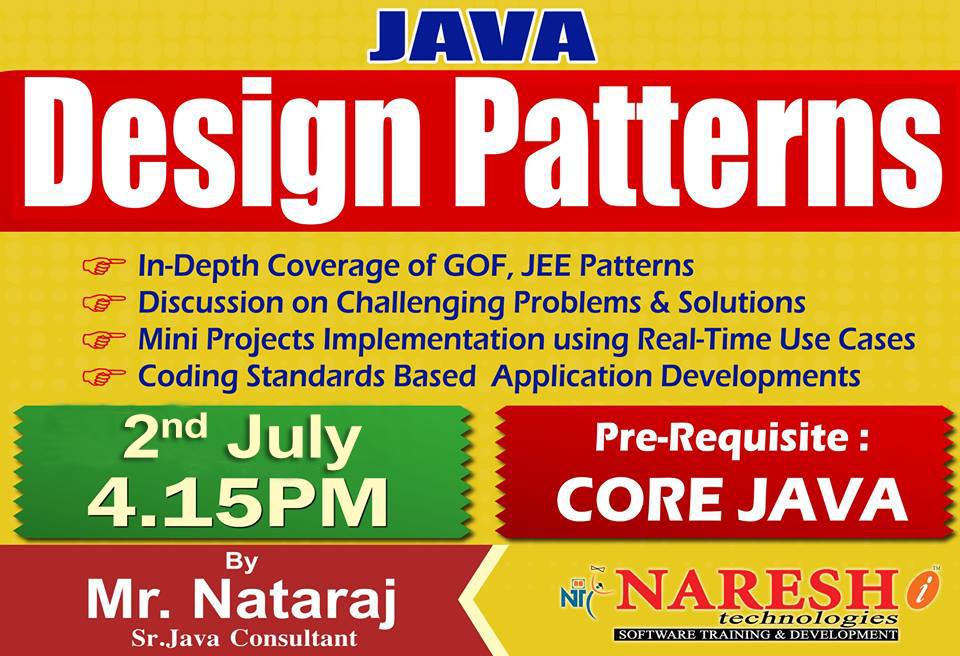 nareshitech's tweet image. Learn Java Design Patterns Training from 2nd July at 4:15PM by Mr Nataraj at Nareshit
#Java #JavaDesign #JavaDesignPatternsTraining