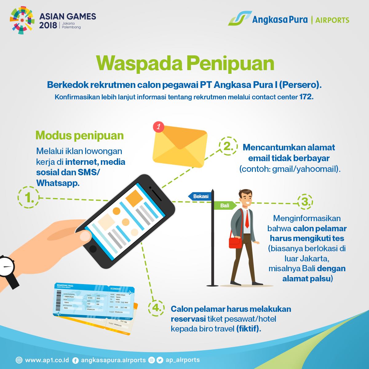 aplogdotco's tweet photo. Hati-hati terhadap jenis penipuan berkedok informasi lowongan pekerjaan yang mengatasnamakan PT Angkasa Pura I (Persero). Seluruh proses rekrutmen PT Angkasa Pura I (Persero) diumumkan melalui website resmi perusahaan serta surat kabar nasional. https://t.co/kN1vodKNPO https://t.co/hvE6AIiFlY
