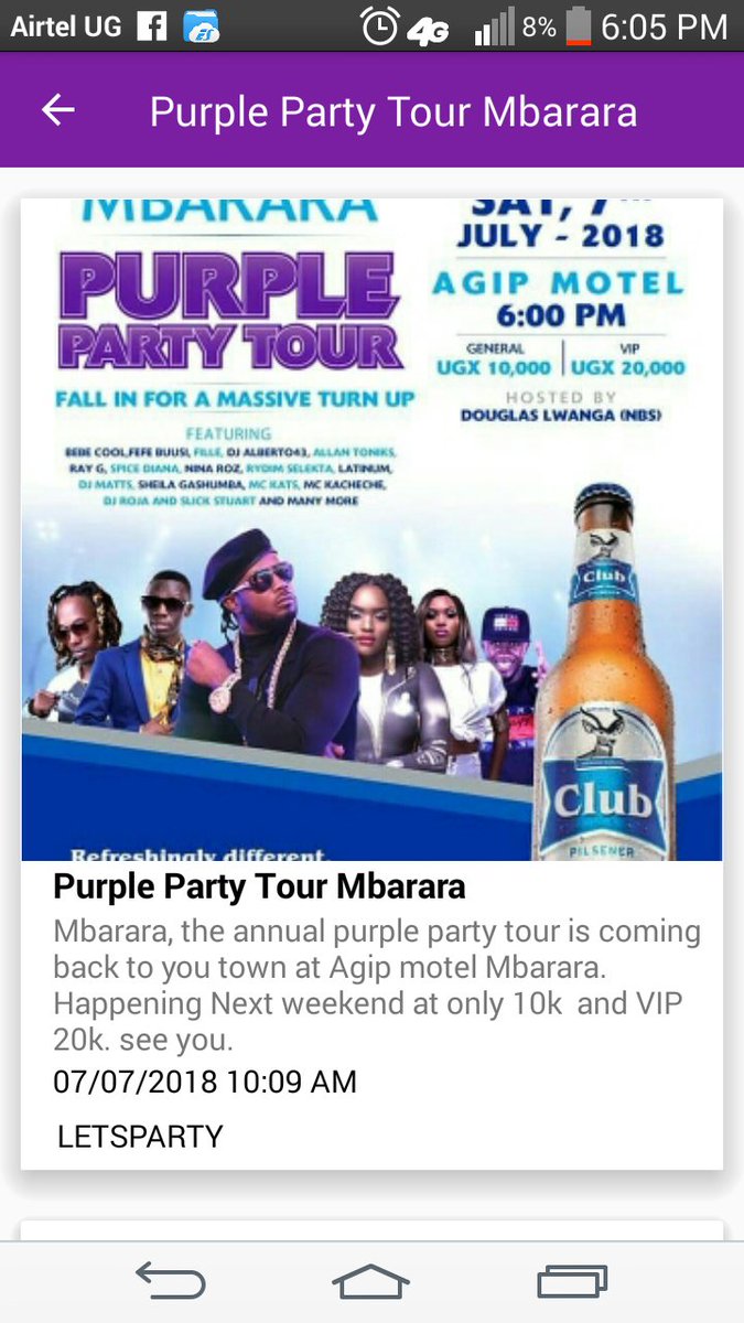 AndroidSoftTecH's tweet photo. Mbarara people where are uu @Mc_Kacheche  @DouglasLwangaUg @BebeCool_UG  
Remember @GetAplot has tickets for uu .. Download the app and win yourself a ticket to Douglas' show 
@djgrama254  &amp; @riddim will be there #PurplePartyTour https://t.co/Qbjsz8Dbpg