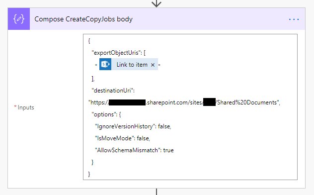 Compose CreateCopyJobs body Compose CreateCopyJobs body