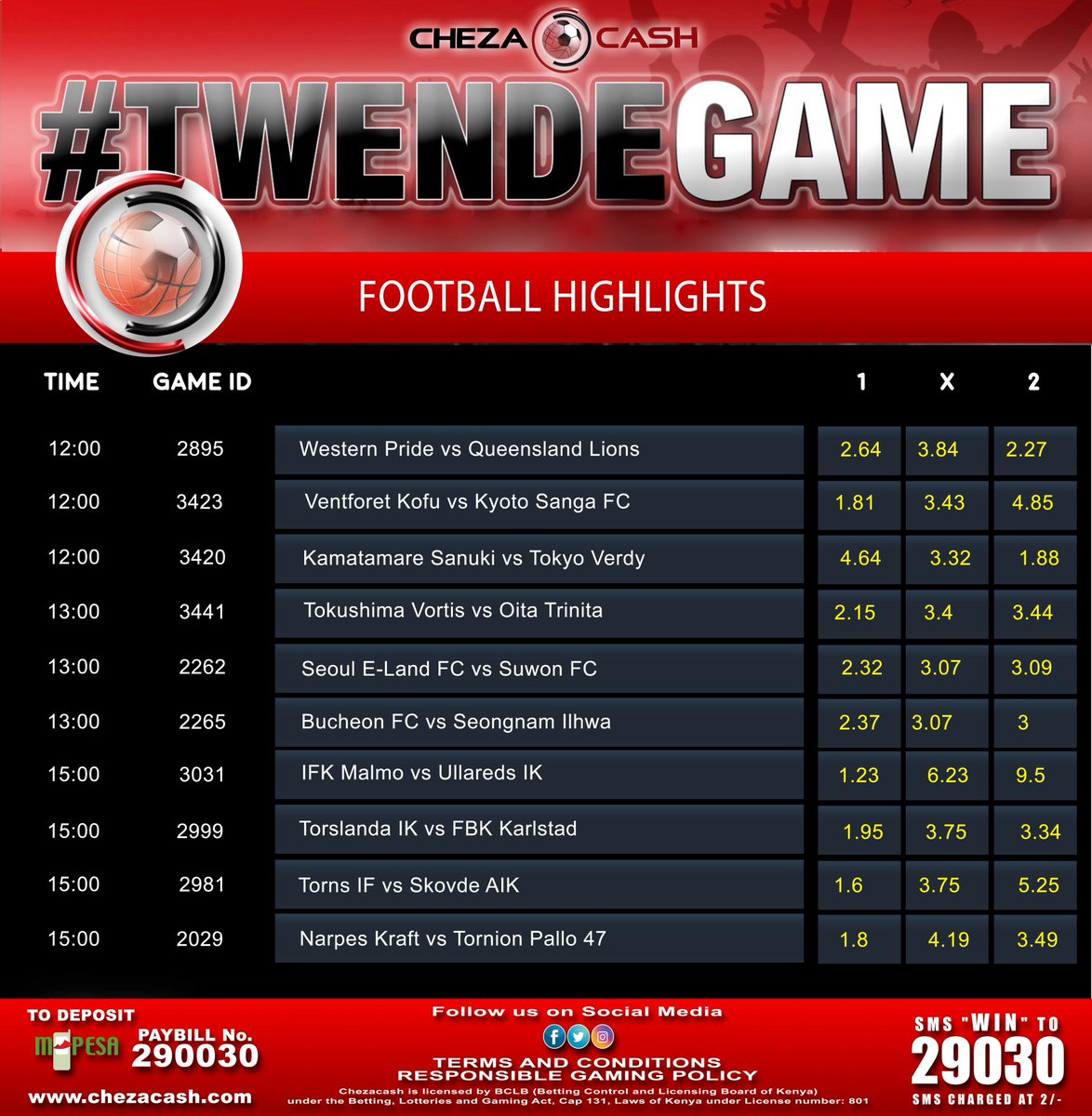 ChezaCash's tweet photo. ⚽️ | FOOTBALL HIGHLIGHTS
MORE football matches to be played today | BET & WIN ‼️ 💰💰
📲Bet Football 👉https://t.co/2bXCTOpLnj
#TwendeGame #GOKThisWeek #sencol #ScorpionSZN #KFCBatFilmGraduation
#RaiseAGlassKE #Reboot2018 https://t.co/h1lxlsxxnp