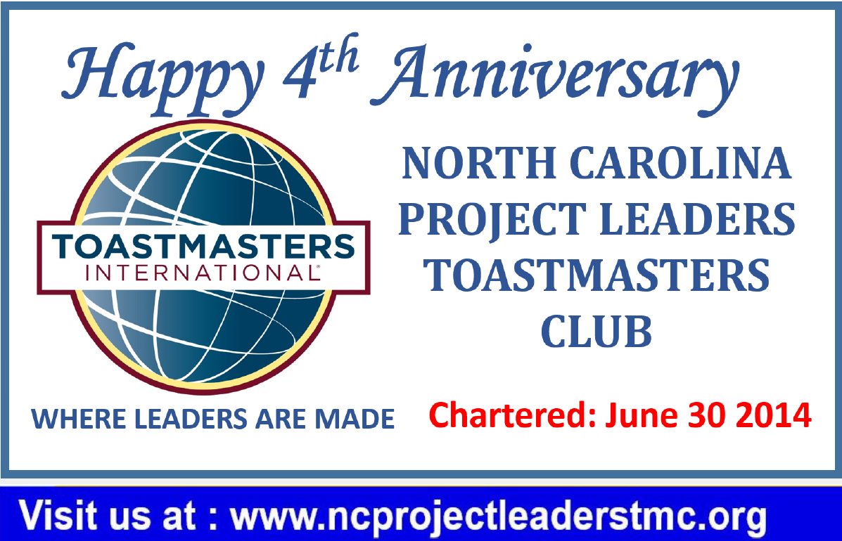 NCPLToastmaster's tweet photo. JUNE 30, 2018: HAPPY 4th ANNIVERSARY. WISHING YOU MANY MORE YEARS OF SUCCESS &amp; INNOVATION.CONTINUE TO GROW, EXCEED GOALS &amp; SATISFY EXPECTATIONS. #toastmasters #whereleadersaremade #leadership #publicspeaking  https://t.co/YxdeBQ5ZcG   @ToastmastersD37 https://t.co/PYPTAVJaIz