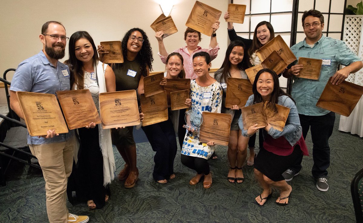 CivilBeat's tweet photo. Congratulations to @ahofschneider @NathanEagle @AlanaLehua @johncornellhill @marcelhonore @suevlee @stewartyerton @nickgrube @ruikaneya and the rest of our team for raking in the @spj_tweets awards tonight! #SPJhawaii https://t.co/4FNvqbBSEC