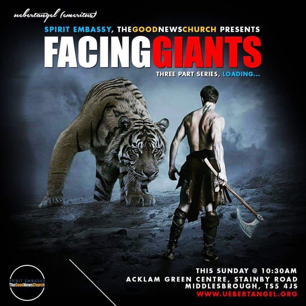Don’t miss this Sunday with <a href="/GJ_Banks/">Jor Banks</a> under the anointing of <a href="/UebertAngel/">Uebert Angel</a> at 10:30am. We are Facing the Giants with very ammunition #goodnews #facinggiants #tgncteesside #shepherdbushiri #uebertangel #teamjesus #winningsouls #defeatinggiants