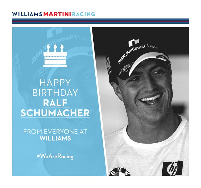 On behalf of everyone at Williams, Happy Birthday Ralf Schumacher! 