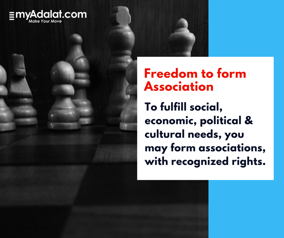 myadalat's tweet photo. In order to fulfill #social, #economic, #political and #cultural needs, many form different types of associations and the state recognises their right to do so. But the state does not permit the formation of associations that are considered harmful to the interest of the society. https://t.co/7z5vjCEcQE