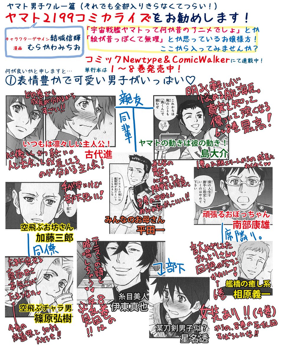 たれ 古島アンソロ発行 22第五章パッケージ版edの素敵なイラストを描いてくださったむらかわ先生の2199 コミカライズ第9巻 再開も楽しみにしてます 人間関係にがっつり描いてくださるコミカライズ大好きです 画像は以前に作った