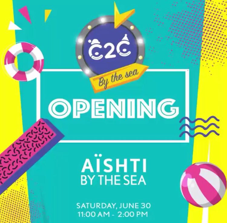 Ladies, gents and littles ones! Join us today at #C2CbytheSea opening What to expect: Brunch with a delicious juice and sweets bar, beach volley, mini gold course, shows, a bicycle track, art, inflatables and the whole shebang! @c2c_club #AishtibytheSea