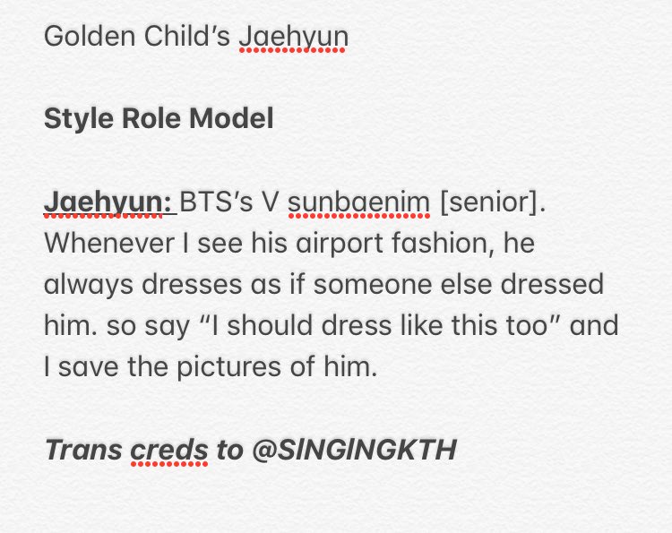 4. Golden Child's Jaehyun recently mentioned that he really admires Taehyung/ BTS  #V   's fashion sense...his style..wants to dress coolly like him and even saves his airport pics when they are released 