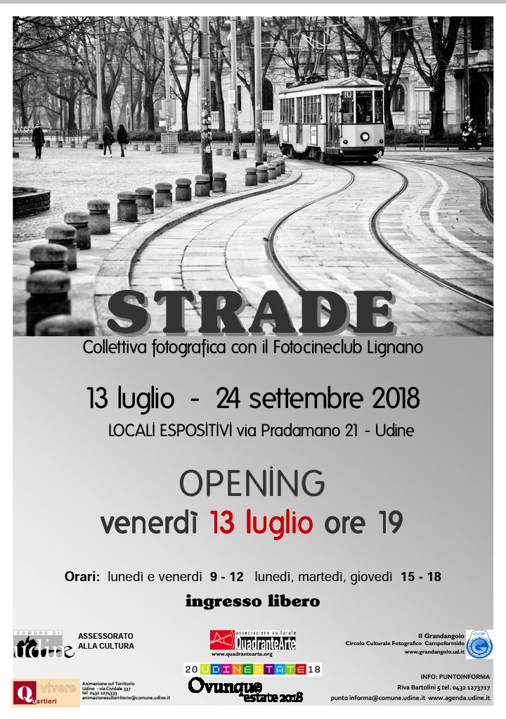 STRADE - Mostra fotografica a #Udine del #fotocineclublignano dal 13 luglio 
#myLignano @LignanoSabb @FVGlive @GemonaTurismo @FvgEventi @somewherefvg @ComuneDiUdine @udine20