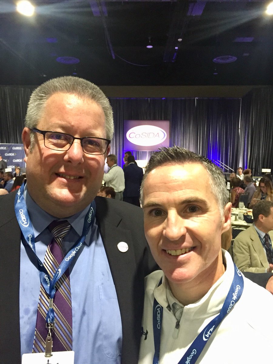 JeffBechthold's tweet photo. Alongside UW OG @PaulKirk_CSU, who was a student SID at UW when I arrived in 1991, at #CoSIDA2018 awards luncheon. https://t.co/z6Gtrd0D3o