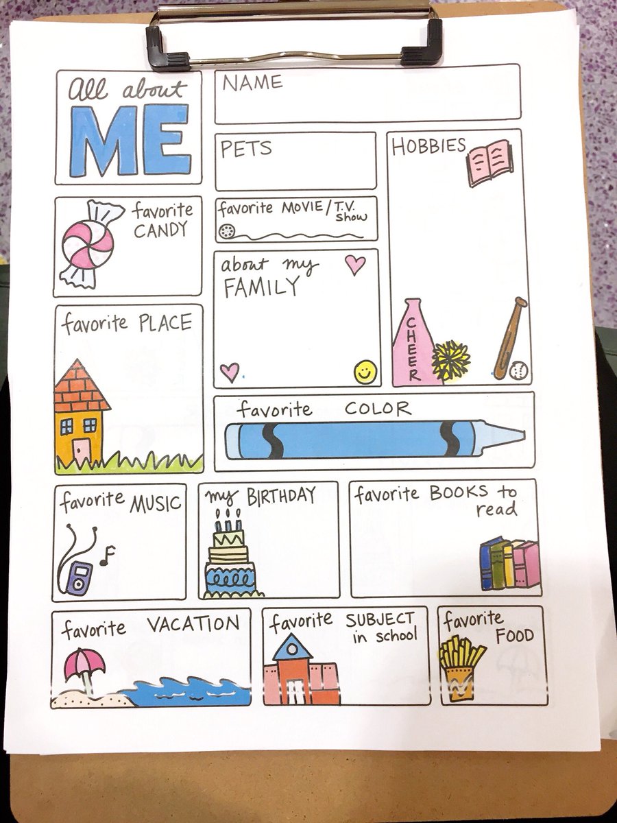 adventuresincl's tweet photo. This “about me” worksheet is one of my favorite ice breakers. I found it on @teacherspayteachers by Science And Math Doodles. What are some of your favorite ice breakers to do with your warriors? #childlife #childlifespecialist https://t.co/yoIfVKFKZt
