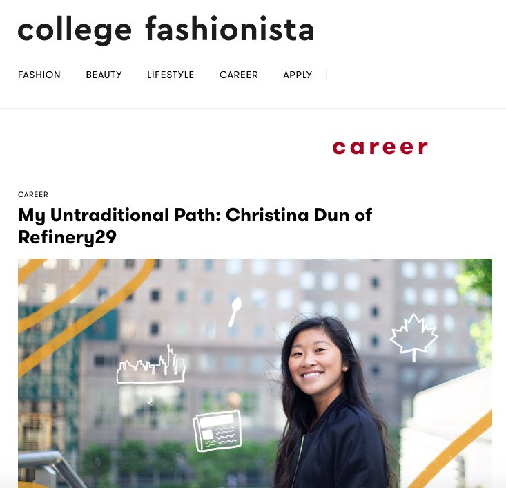 Up on <a href="/CFashionista/">College Fashionista</a>! Read about my unconventional career path that led me to <a href="/Refinery29/">Refinery29</a> >>> bit.ly/2tTjXNM