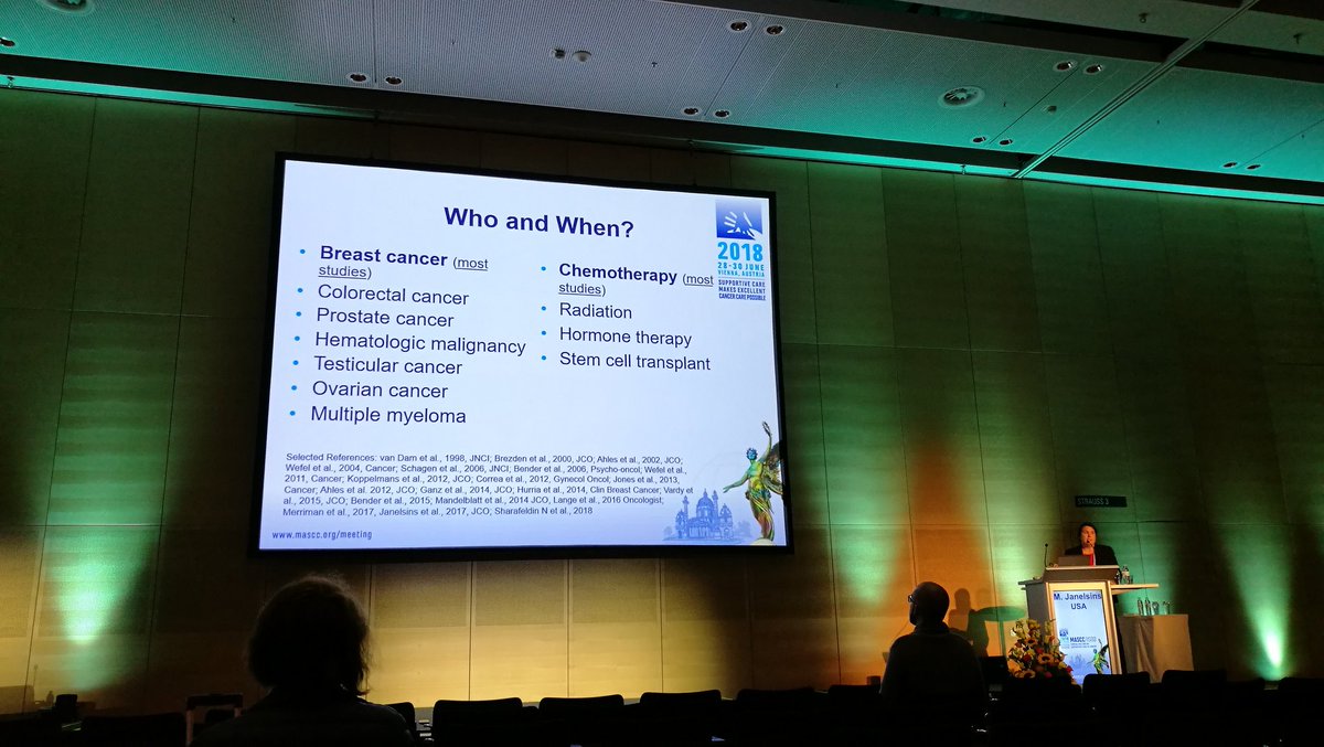 nursGK704's tweet photo. Who develops chemotherapy related cognitive impairment? And when? M. Janelsins explains. #MASCC18 https://t.co/ze816Ma0DU