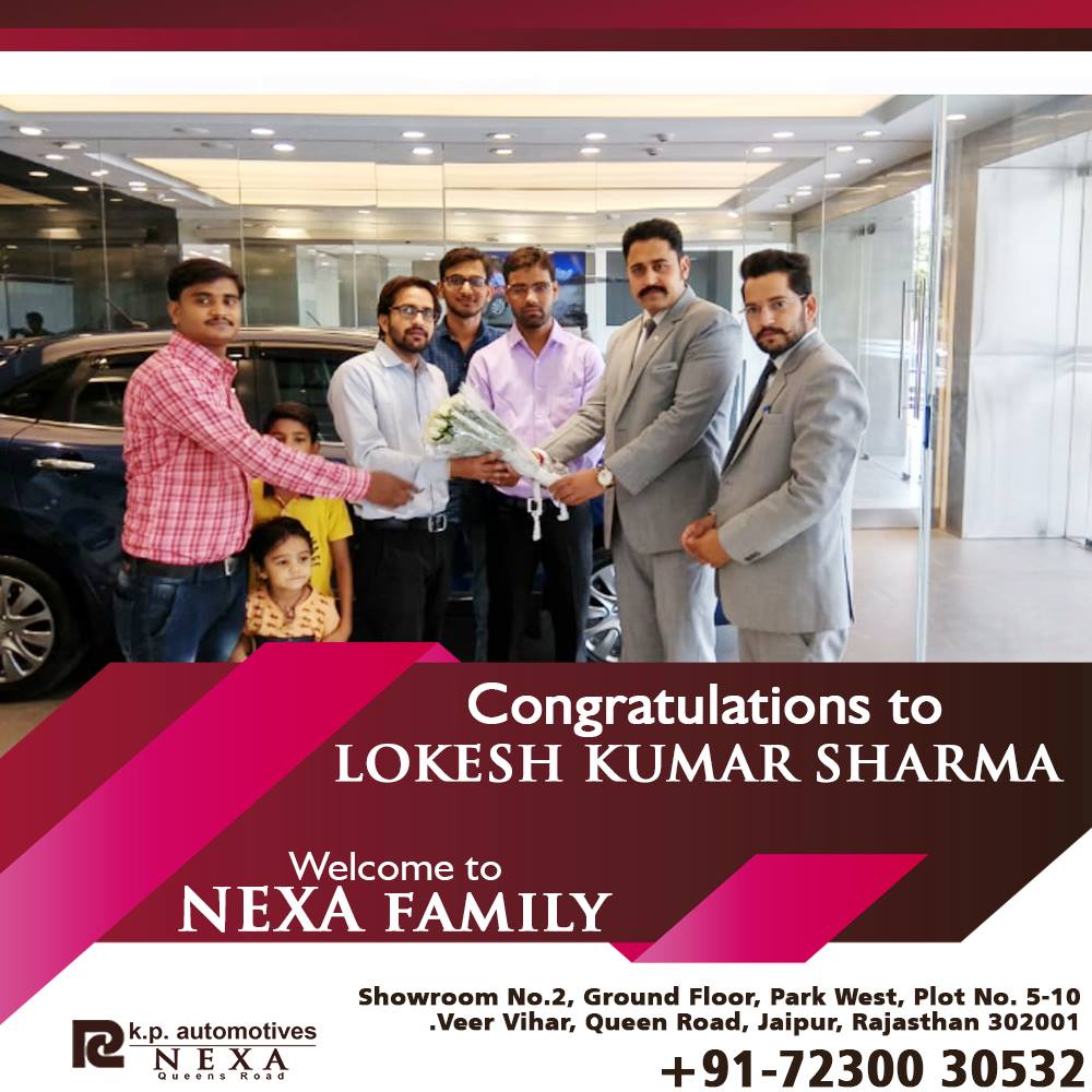 kp_nexa's tweet photo. Congratulations to Sharma family on the purchase of a new car &amp; being a part of Nexa Family.

https://t.co/rWFsYJDFv0

#Nexafamily #Nexaindia #nexacars #nexajaipur #kpautomotives #nexalifestyle #customerexperience #rajasthannexa #travel #drivein2018 #speed #nexa #nexaservice https://t.co/uw5EIRoWRm