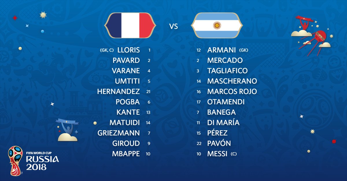 TEAM NEWS! 

Here are the Starting XIs for #FRA and #ARG 👀

#FRAARG