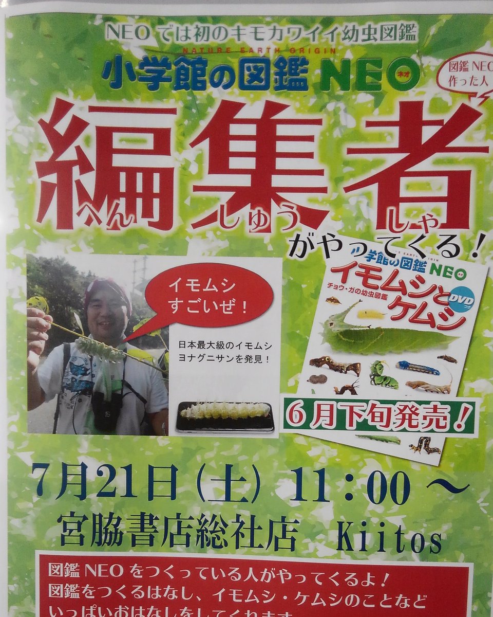 ヒ ロ シ ゲ マ エ Na Twitteru Kiitosイベントのお知らせ 小学館図鑑neo イモムシとケムシ の編集者さんがやって来ます こちらの編集者さん 会社でイモムシを飼育するほどのイモムシ好き 笑 お子様もお父さんお母さんもイモムシ ケムシが大好きになる