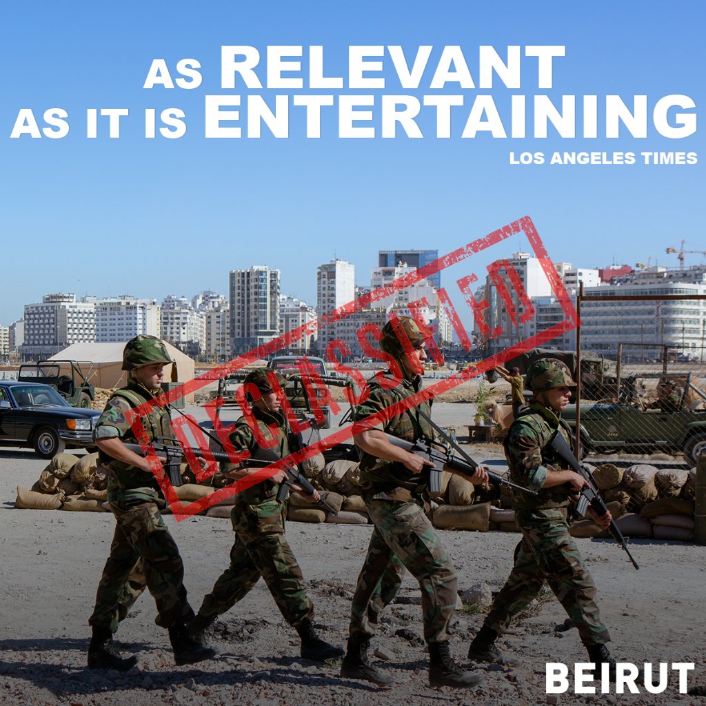 beirutthemovie's tweet photo. “As relevant as it is entertaining.” – Los Angeles Times 

http://https://t.co/TwuFhuQLDD 
Now on Digital
on Blu-ray Tomorrow https://t.co/Ipw5PkhNFr