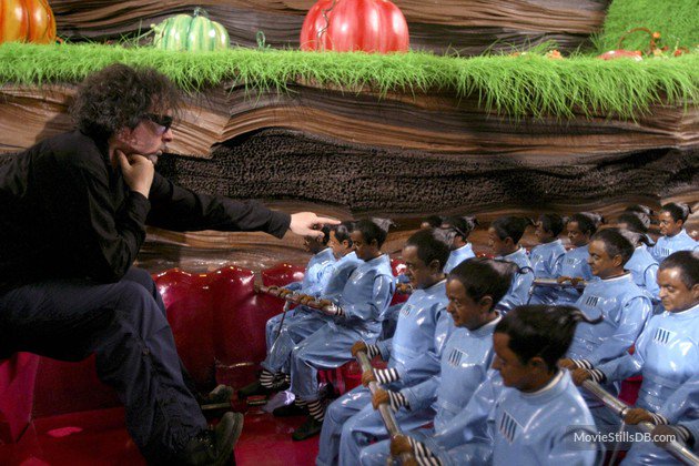 TimBurtongifts's tweet photo. On set of Charlie and the chocolate factory https://t.co/PUHEKeiaEg