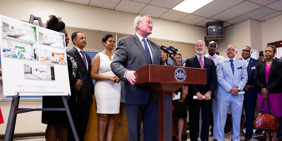 PhillyMayor's tweet photo. Thanks to @GovernorTomWolf and the legislature for stepping up to support our kids. A new $7.6 million investment will fund urgent school building repairs. Students and teachers deserve safe schools and we must keep working together to secure all the resources our District needs. https://t.co/Nxt2Dj0OhD