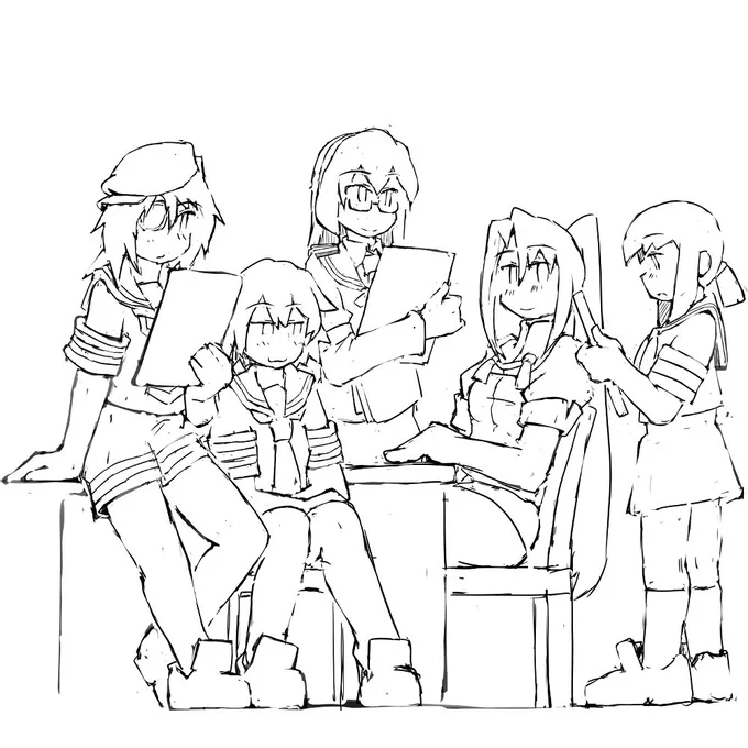 艦これラクガキ、吹雪さんと21戦隊に大淀さん なんとなーく頭の中にあるわたしのストーリー的なものでの21戦隊と独立事務艦wの大淀さんで本部を構成してみたりしています^^; 一水戦と三水戦は小銃小隊みたいな感じですかねー?三航戦は迫や対戦車のような特技みたいな?