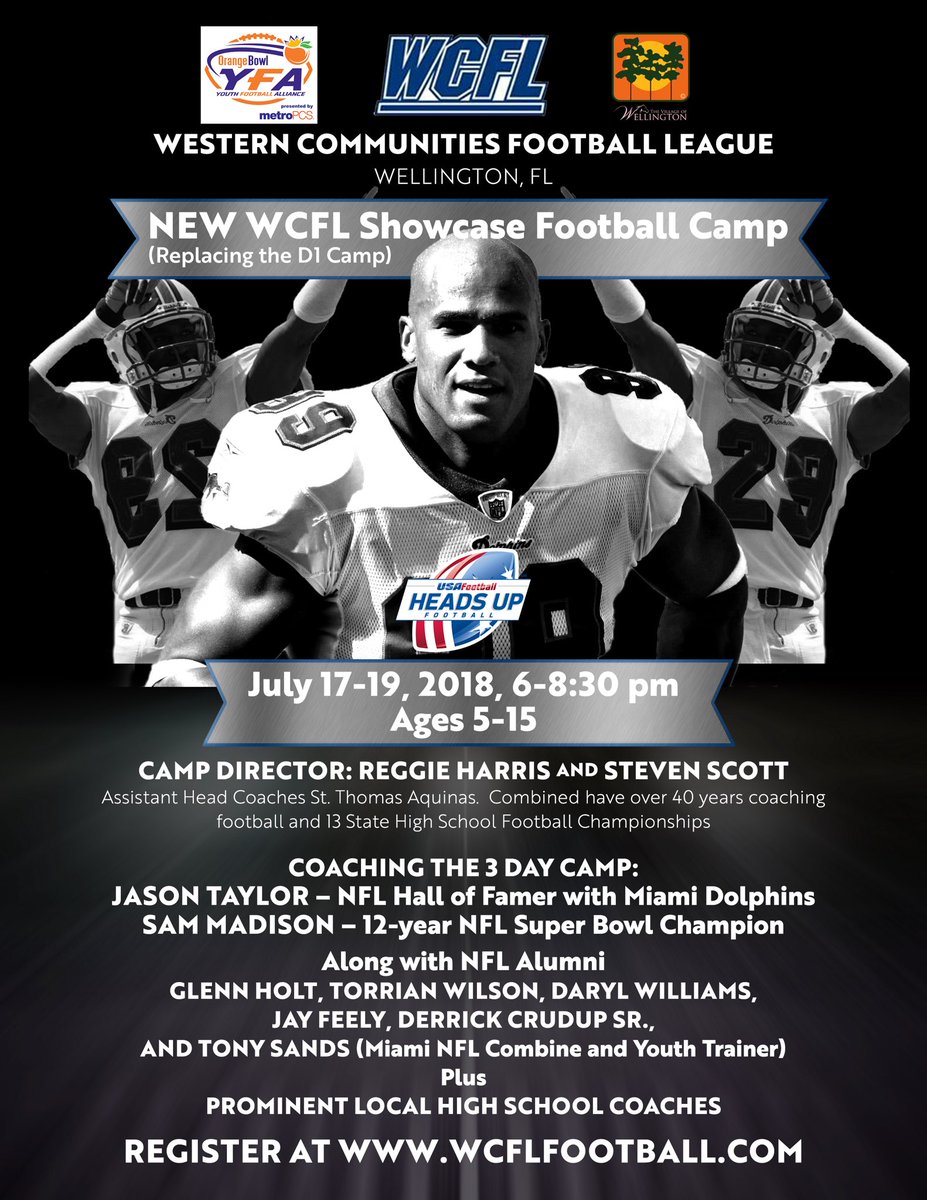 WCFLFootball's tweet photo. Don’t miss out on the biggest Camp to hit Palm Beach County! Register today to secure your spot! https://t.co/KBEH0tNKCo #WCFL #PalmBeach #Wellington #RoyalPalmBeach #WestPalmBeach #LakeWorth #Football #Camp #WCFLFootball #MiamiDolphins #FinsUp #NFL https://t.co/Rj08Ghy1fU
