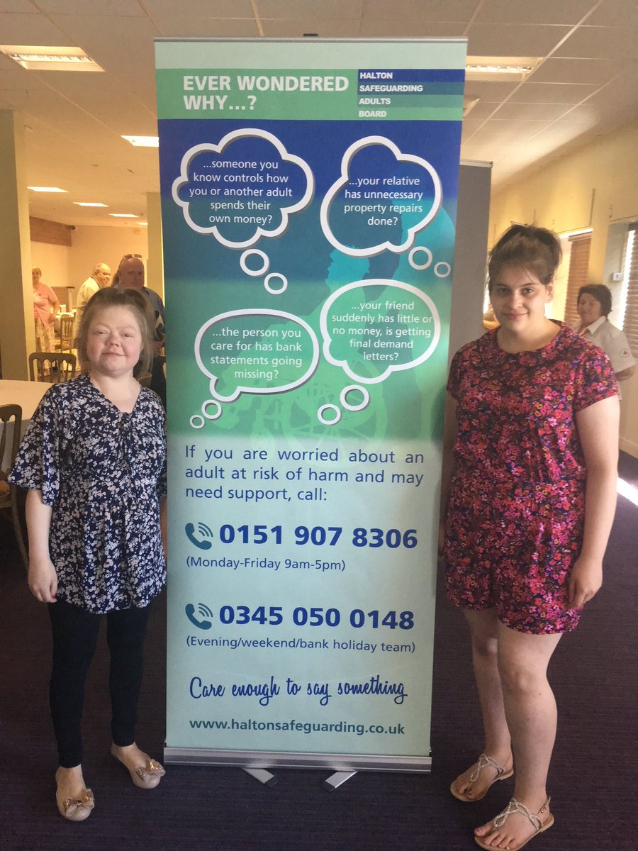 HaltonBC's tweet photo. Stevie and Amy from Halton Speak Out at a launch of a campaign to show people what signs to look out for so they get act on abuse #everwonderedwhy https://t.co/4aOjbnxEbd #SafeguardingWeek2018 https://t.co/9TPl2CeW5Y