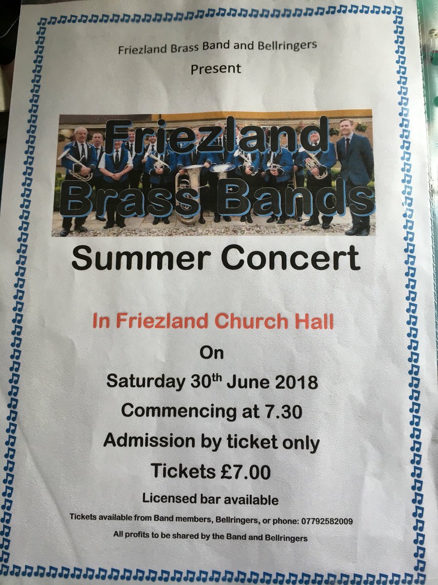 After a nice day out in the sun what better way to end the day then popping along to our summer concert tonight. As ever we've got an entertaining programme for you, so make sure to get yourself down the Friezland Church Hall this evening.