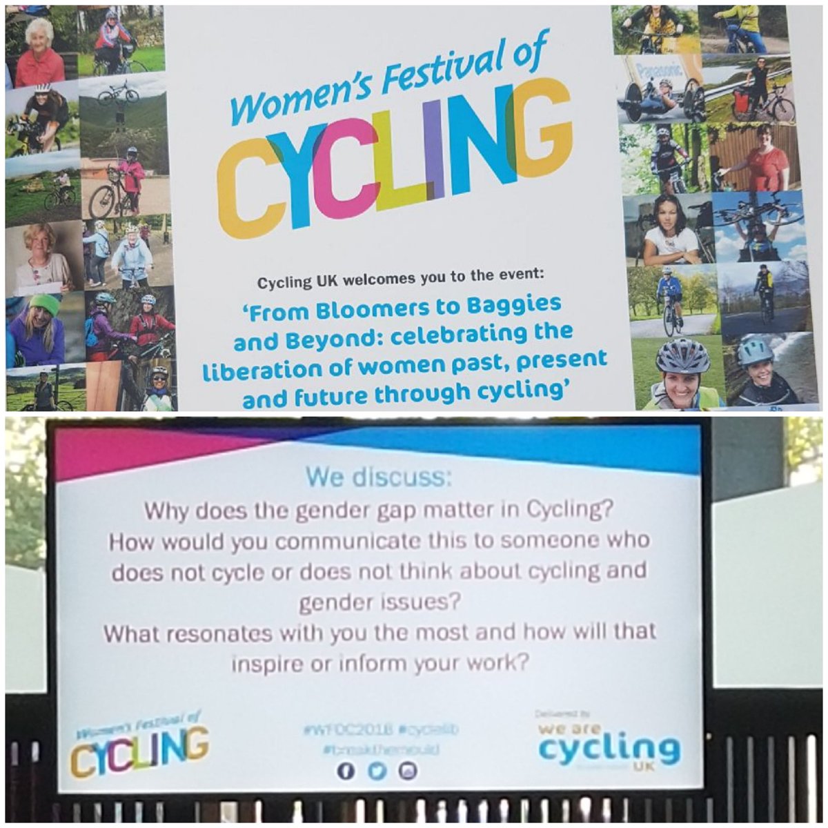 rock4_ronnie's tweet photo. At the Women's Festival of Cycling 'From Bloomers to Baggies and Beyond' in #Manchester by @CyclingUKNorth @CyclingUKSouth #WFOC2018 #cyclelib #breakthemould @LizBarkerLords https://t.co/F1eVzzCvQ2