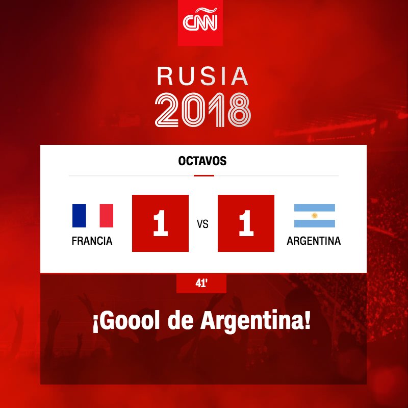 CNNEE's tweet photo. Argentina empata el partido gracias a un golazo de Di María al minuto 41: https://t.co/hPMzwlMuq3  #Rusia2018 https://t.co/2lgOpTMeFw