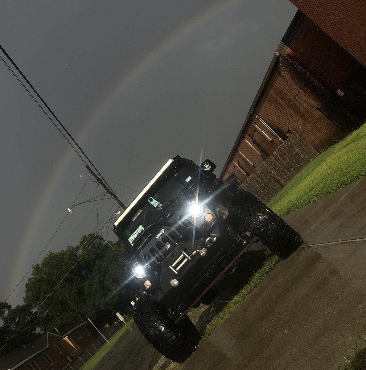 Remember no matter what your going through, there’s always a rainbow after a huge storm ❤️ #jeepher #ollllllo #crawlher #spiderwebshade #aeroxindustries #poisonspyder #hidprojectors