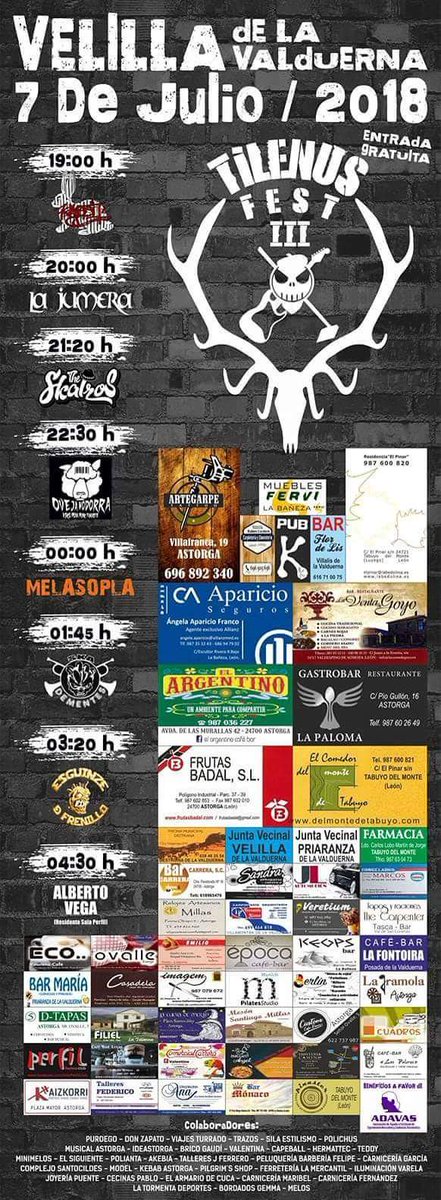 El 7 de julio nos juntamos toda la cuadrilla en la valduerna (velilla de la valduerna) en el festival tilenus fest #tilenusfest,  va a ser una noche muy larga...
#accionreperkusion #ska
dementesska.es