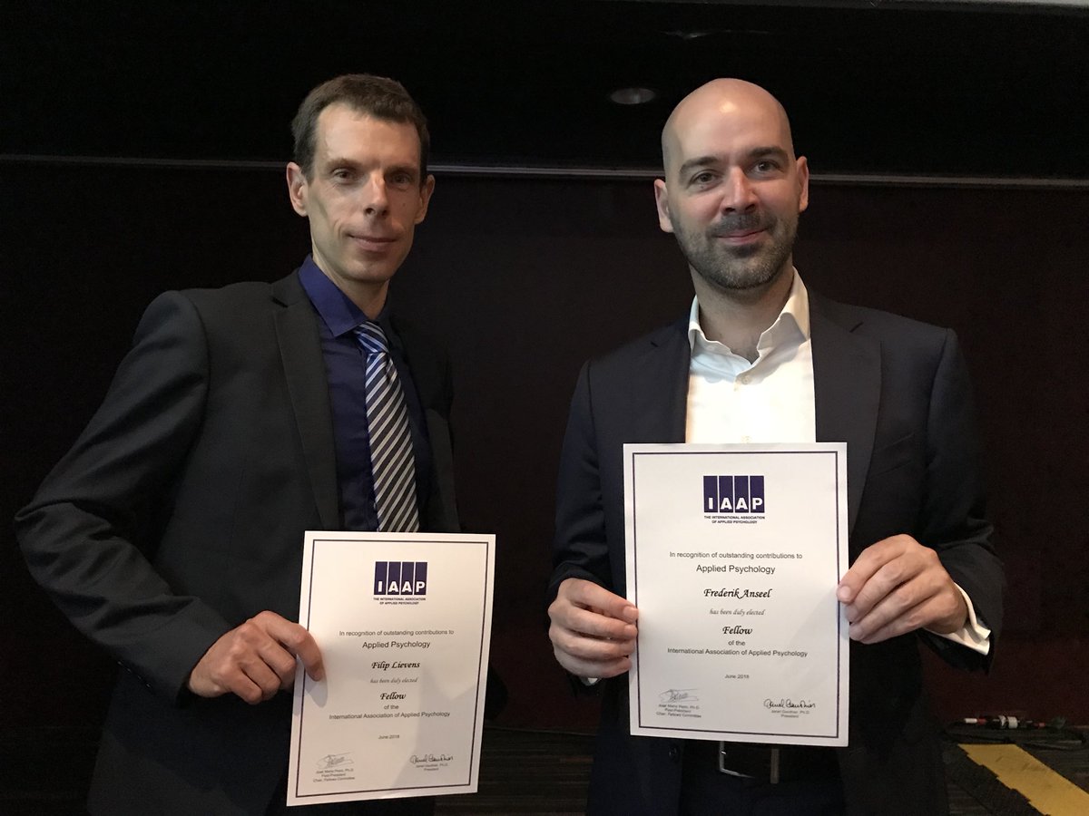 fanseel's tweet image. Proud to have been elected as fellow of @iaapsy at the same time as my PhD advisor Filip Lievens. Thanks also for the picture,  co-fellow @TalyaBauer 👏 #ICAP2018