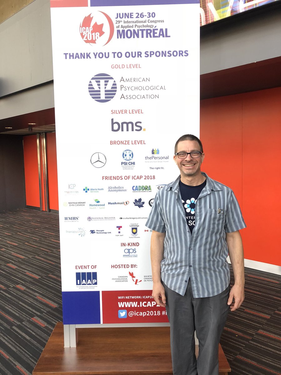 JonGrahe's tweet image. Wrapping up #ICAP2018 with my @OSFramework T-shirt on last day and enjoying seeing @PsiChiHonor represented as a sponsor, in a session, and hoping at least 10-20% of those 61 international attendees who said they will start a chapter back home follow through.