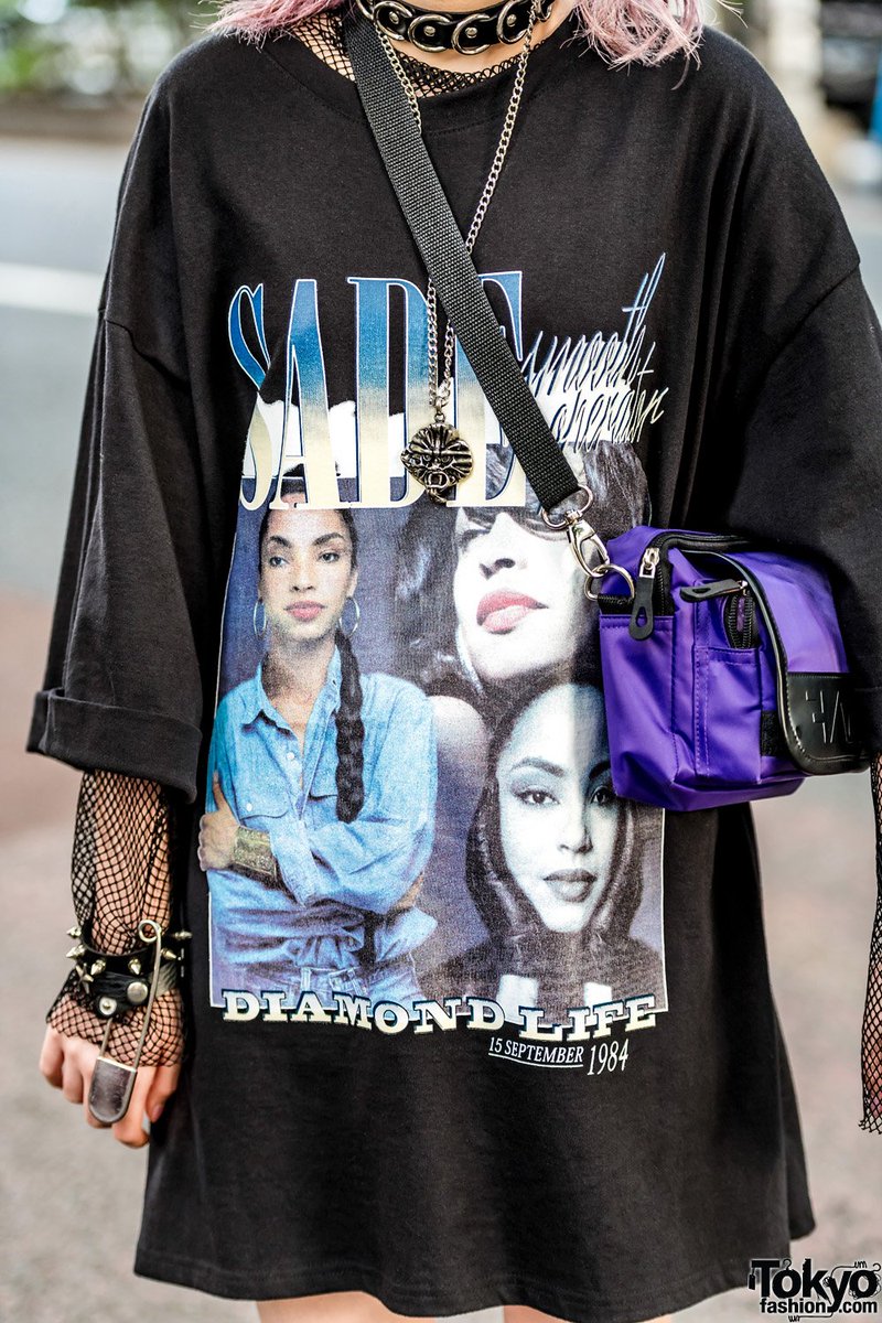 TokyoFashion's tweet photo. 15-year-old Japanese students Maria &amp; Megumi (@__Meggumi) on the street in Harajuku wearing a mix of new and resale fashion with a vintage Sade t-shirt, Faith Tokyo, Never Mind The XU, Out Of The World, ME &amp; Nike #原宿 https://t.co/PcJ4CHBEdY https://t.co/tOgyLboHtj