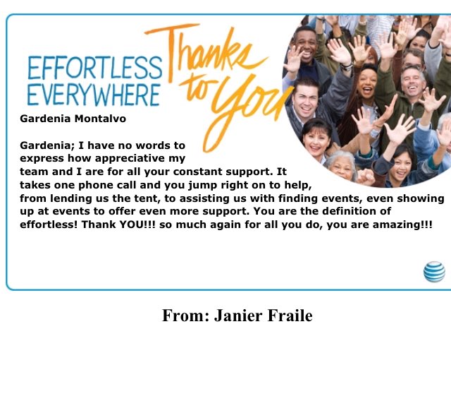 gm112h's tweet image. Priceless to receive this thank you note from the AT&amp;amp;T people at Miami Lakes store😍. Thank you Janier and team for letting me be part of your team. Together we are better 🙌@Lakes3Min @Avi_Ciec_ARSM