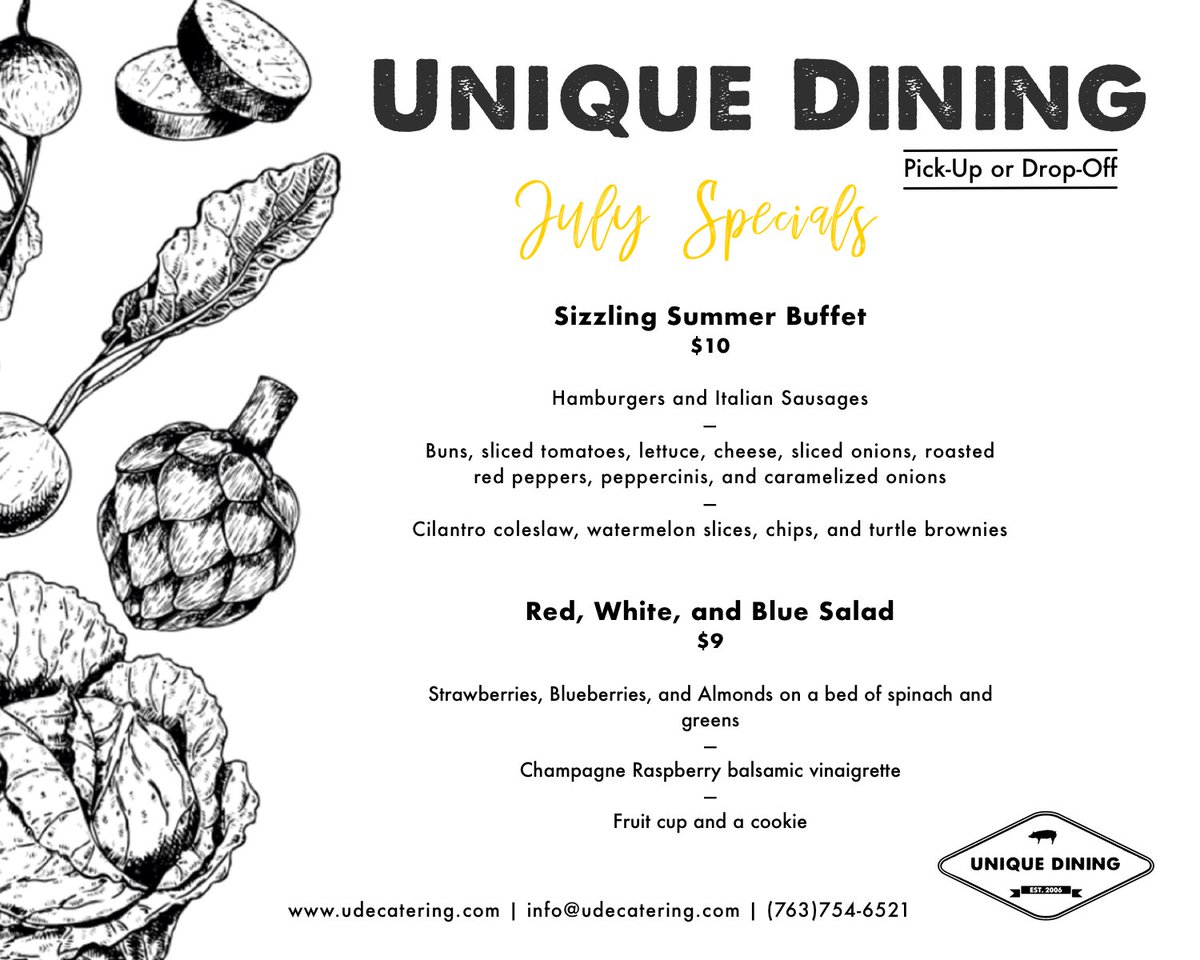 UniqueDineCater's tweet photo. Workplace catering is another one of our specialties. Check out our corporate specials for July. And don't forget to book your company picnic! The sooner the better. #mncatering #greatfood #corporatecatering #summerpicnic https://t.co/jJDw8wjmZn