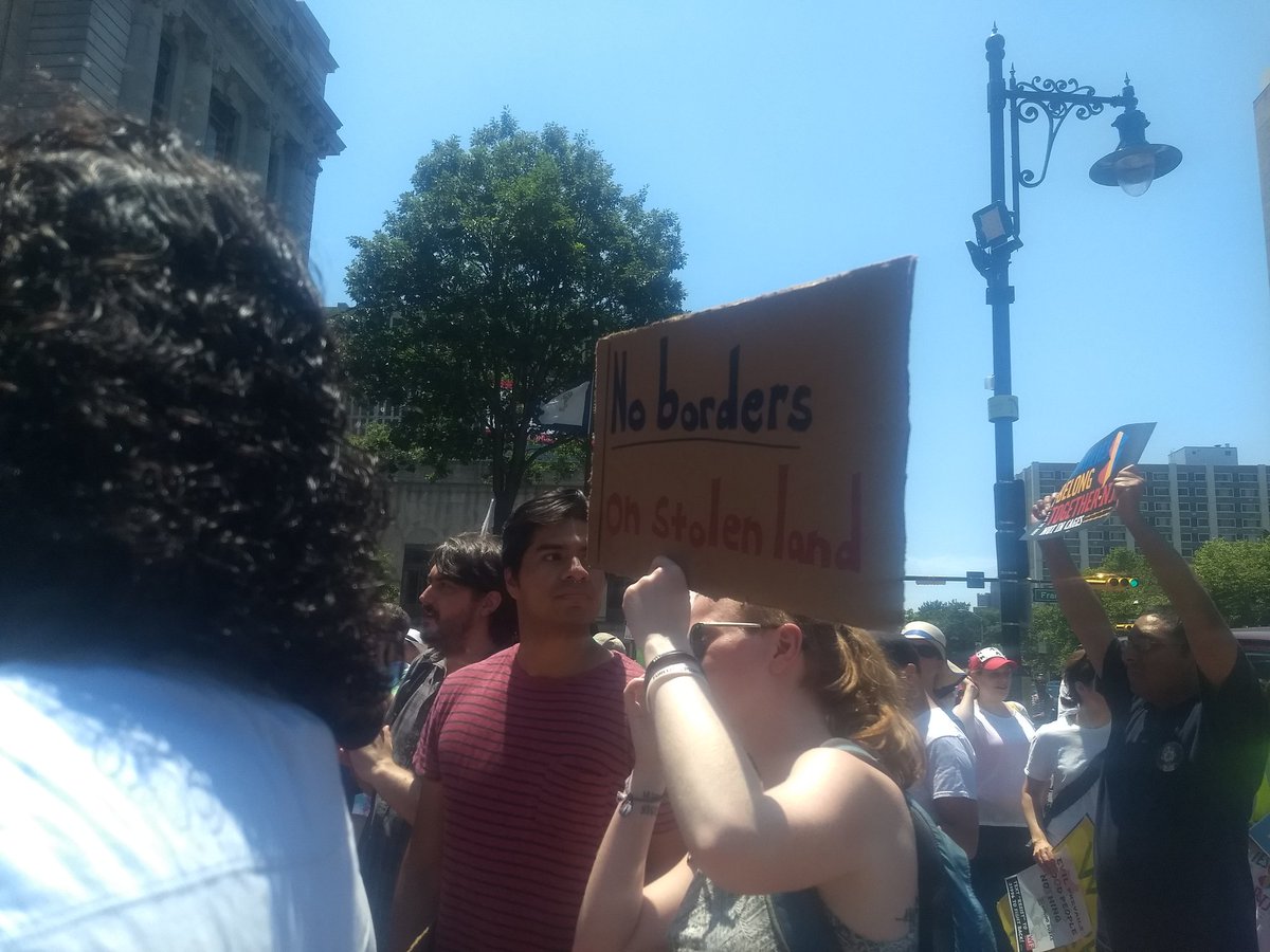 katitarian's tweet image. No borders on stolen land. Newark, NJ Rally. Lenape stolen land. #AbolishICE #FamiliesBelongTogether #FamiliesBelongTogetherMarch